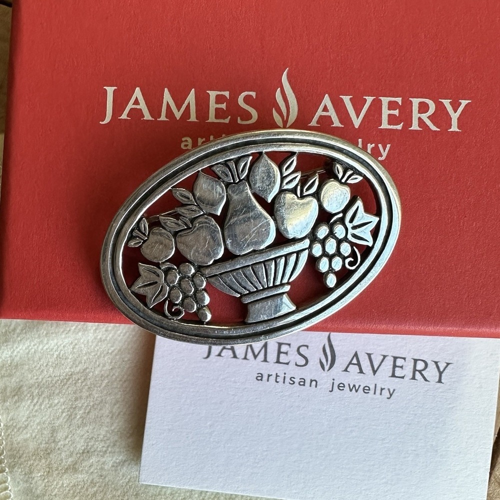 VTG James Avery Fruit Basket Brooch Pin 1.625 Inch Retired Rare Sterling 11.7g
